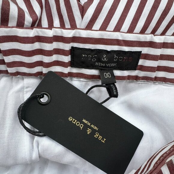 NWT Rag & Bone Lacey Stripe Cotton Poplin Pant Wide Leg Trousers Brown White 00 - Picture 9 of 12